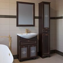 Мебель для ванной ASB-Mebel Бергамо 65 орех темный, патина золото, витраж